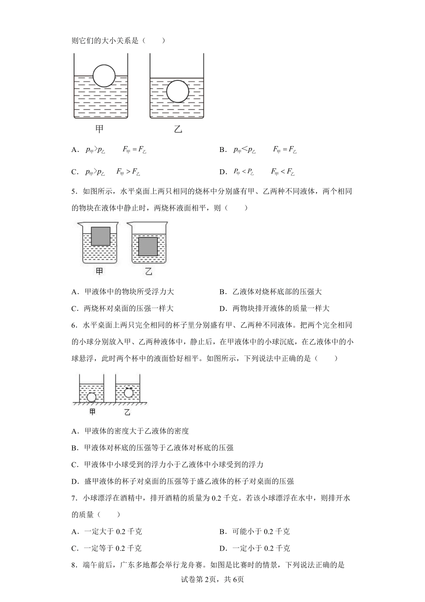 北师大版八年级下8.6、物体的浮沉条件 练习（有解析）