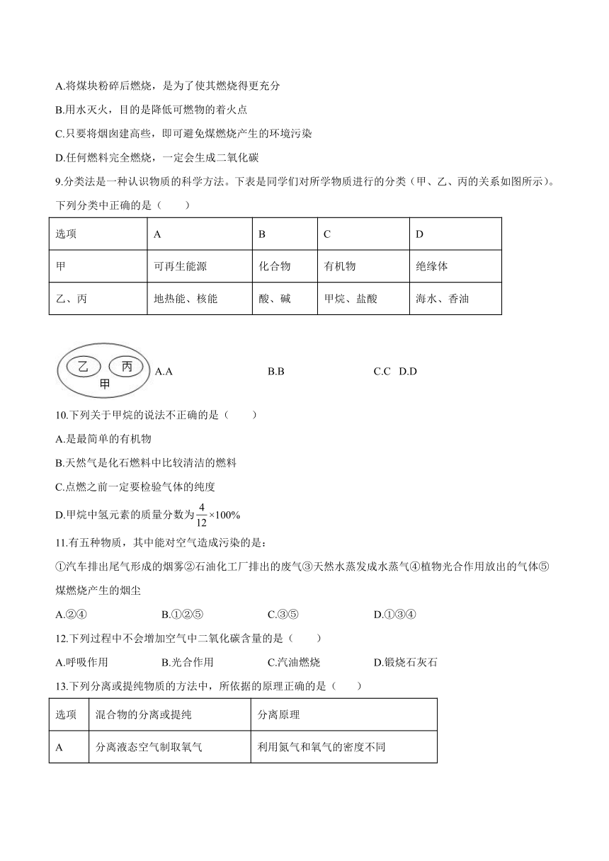 9.2能源的开发与利用基础训练—2021～2022学年九年级化学仁爱版下册（word版含解析）