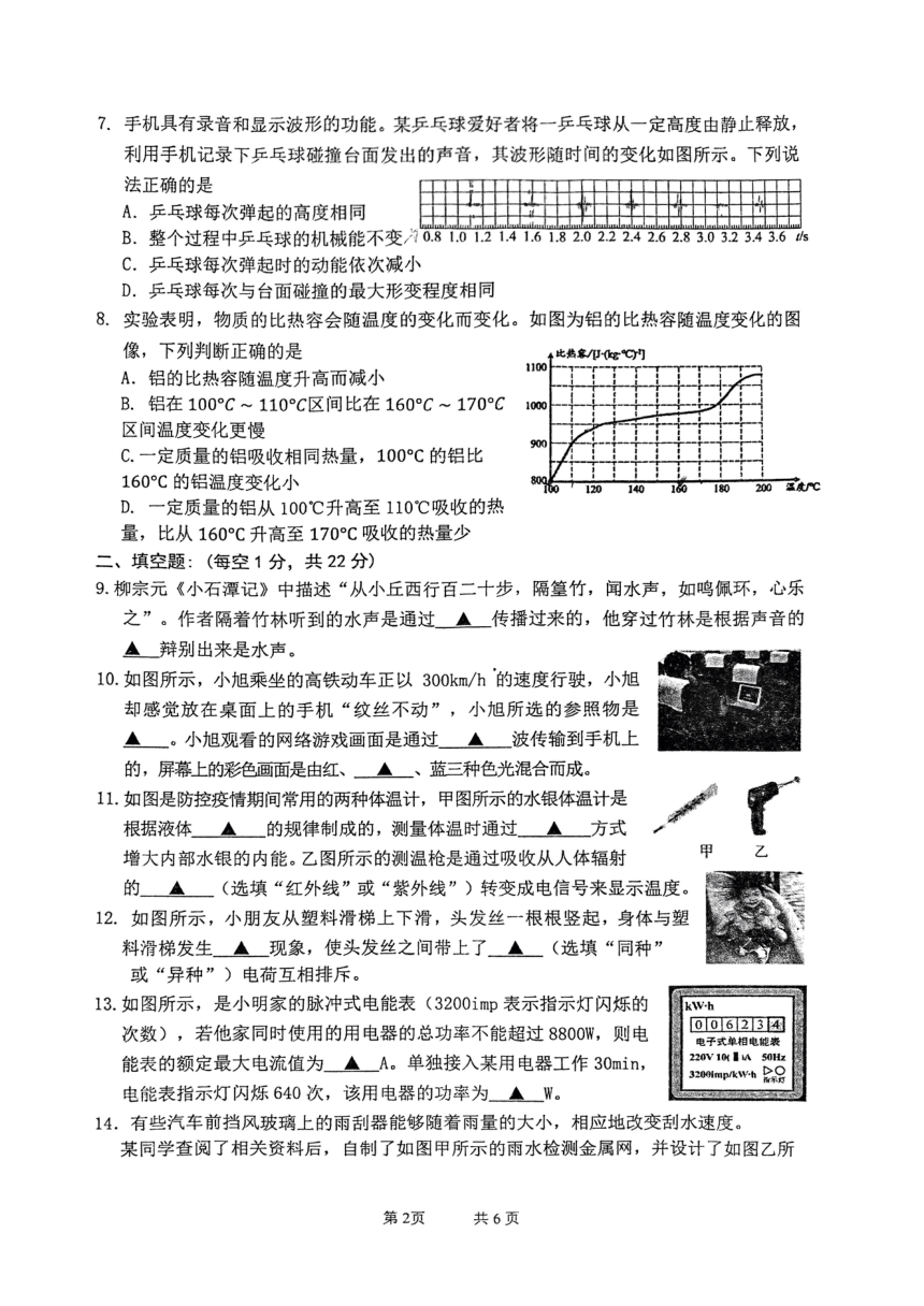 2024年江苏省淮安外国语学校中考模拟物理试卷（PDF版 无答案）