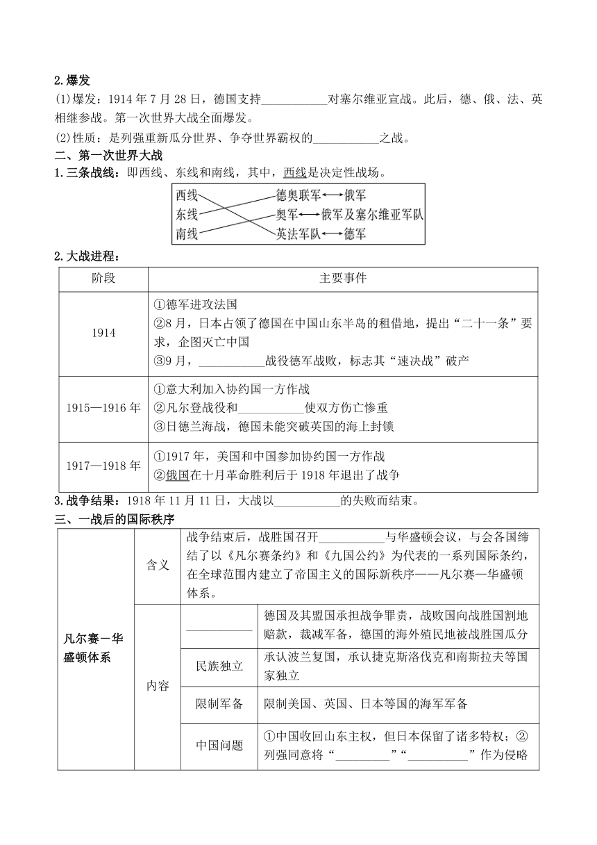 第14课 第一次世界大战与战后国际秩序 导学案（无答案）