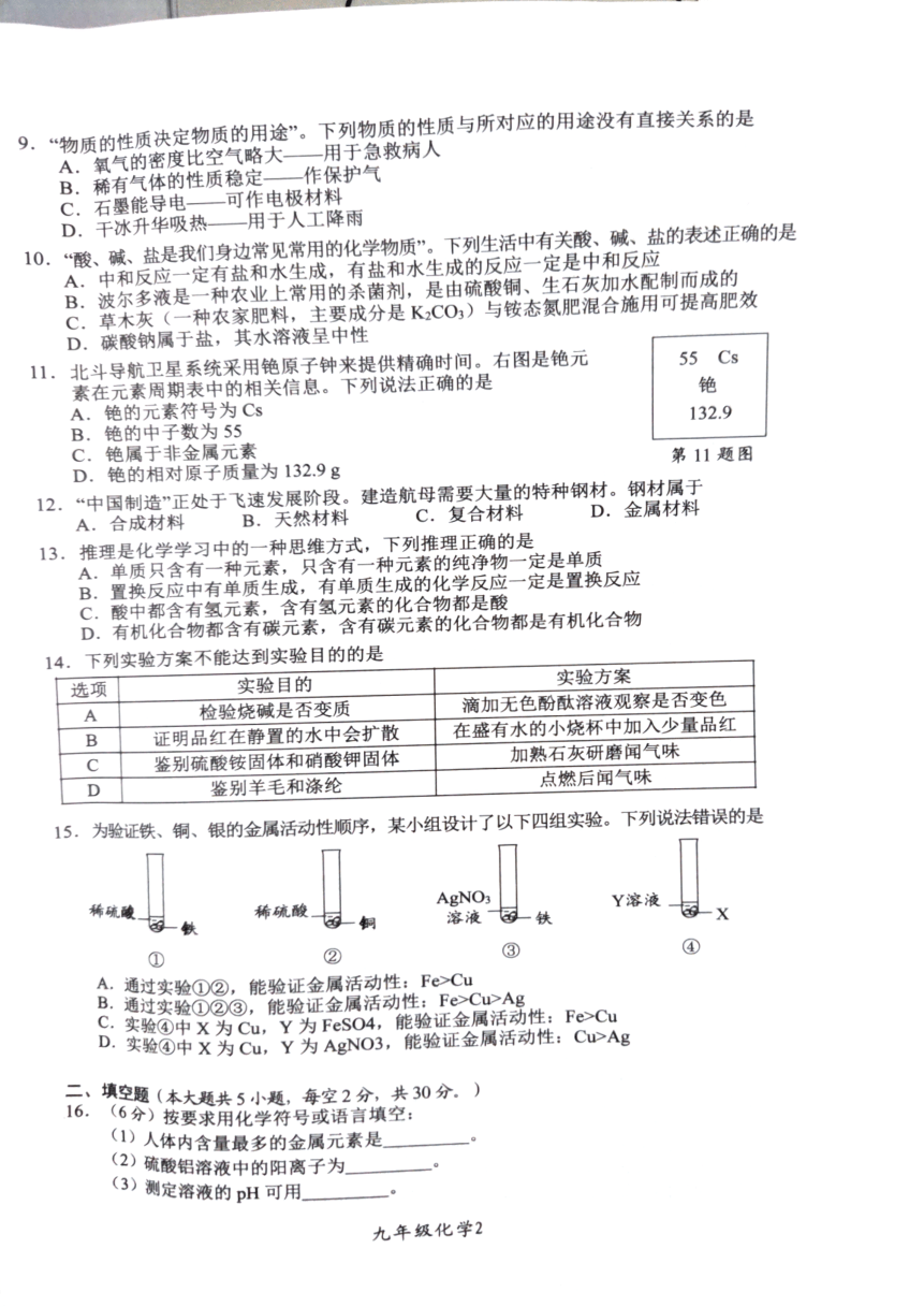 湖南省株洲市醴陵市2023-2024学年九年级下学期4月期中考试化学试卷(图片版，无答案)