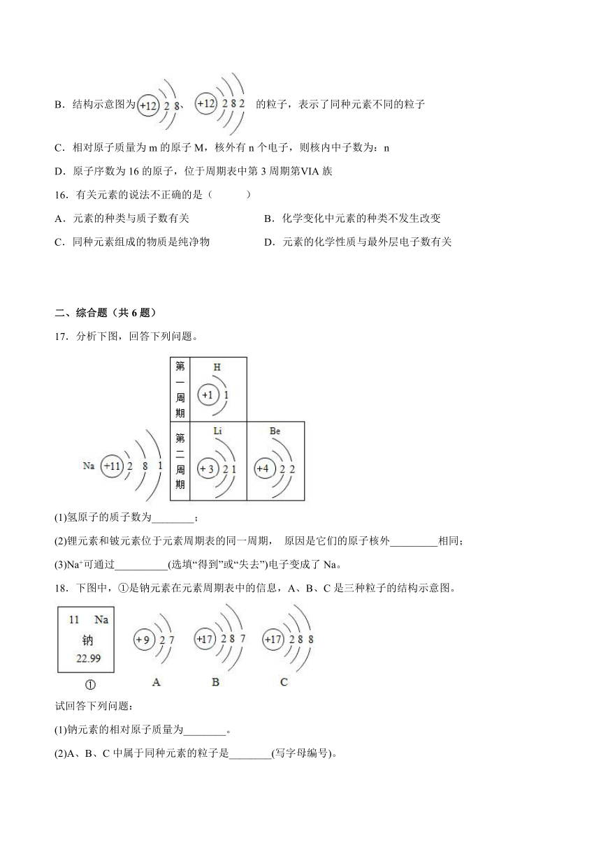 3.3元素小节练习-2021-2022学年九年级化学人教版上册（word版 含解析）