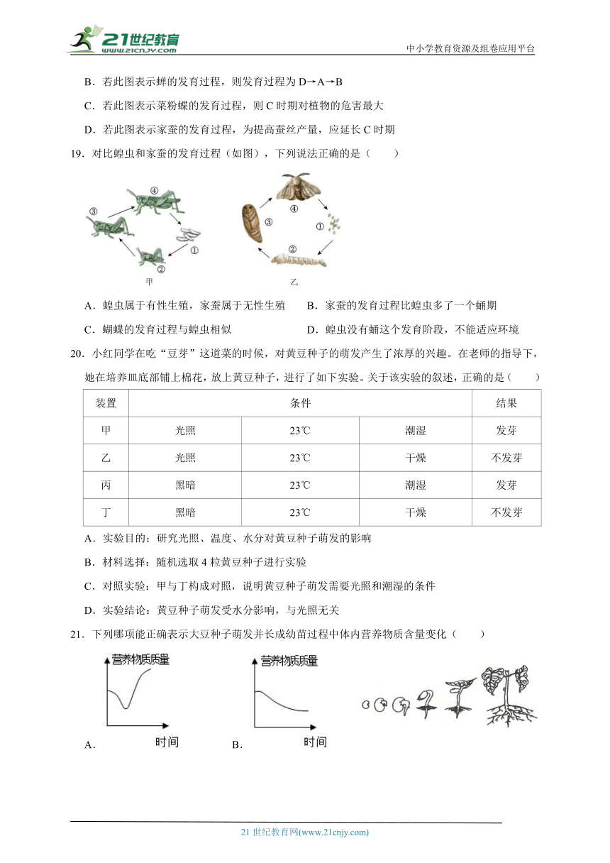 浙教版七下科学期中专题02 动物的生长时期与植物的一生（含答案）