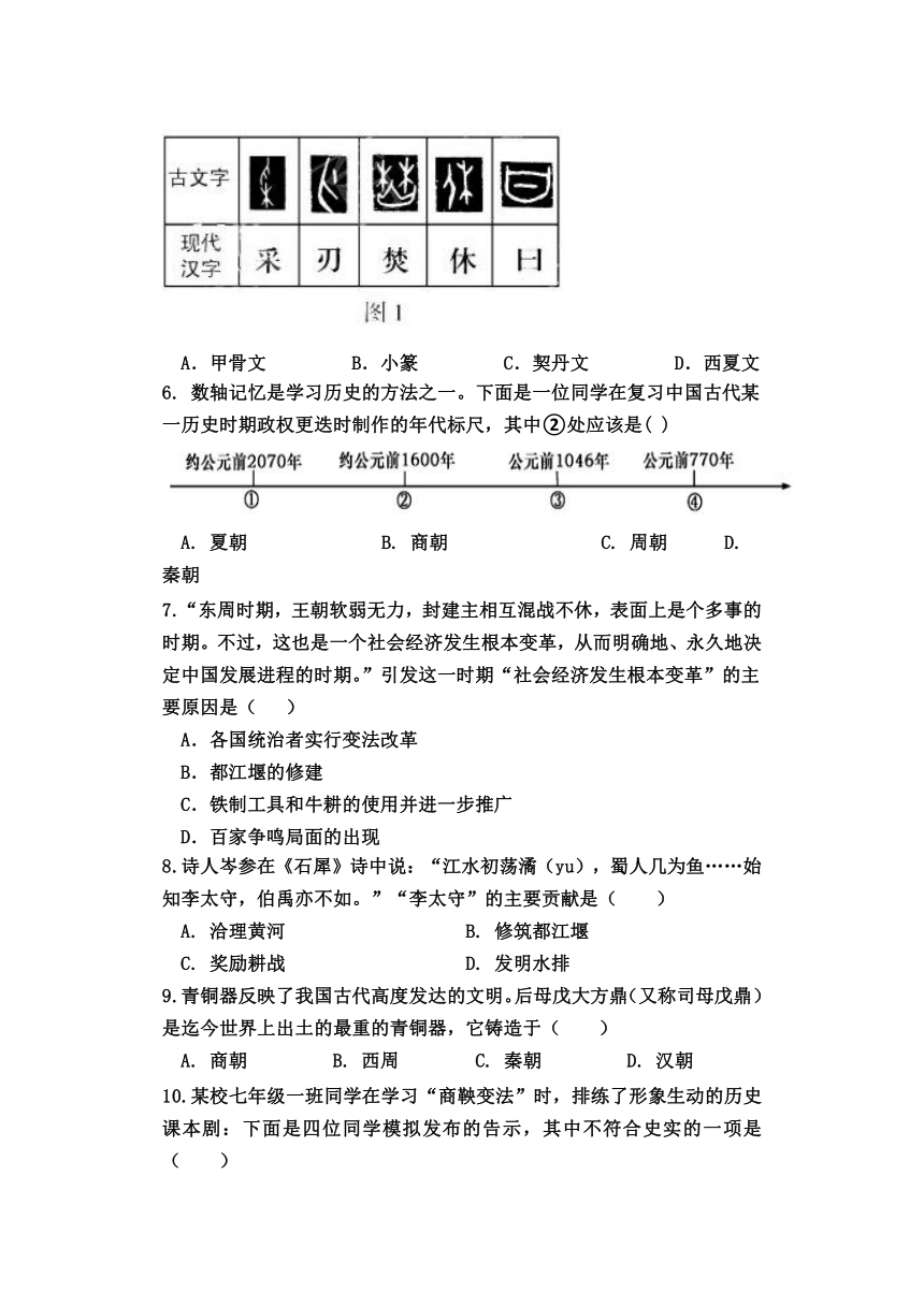 山东省东平县2022-2023学年六年级历史第一学期期中考试模拟试题（一）(含答案)