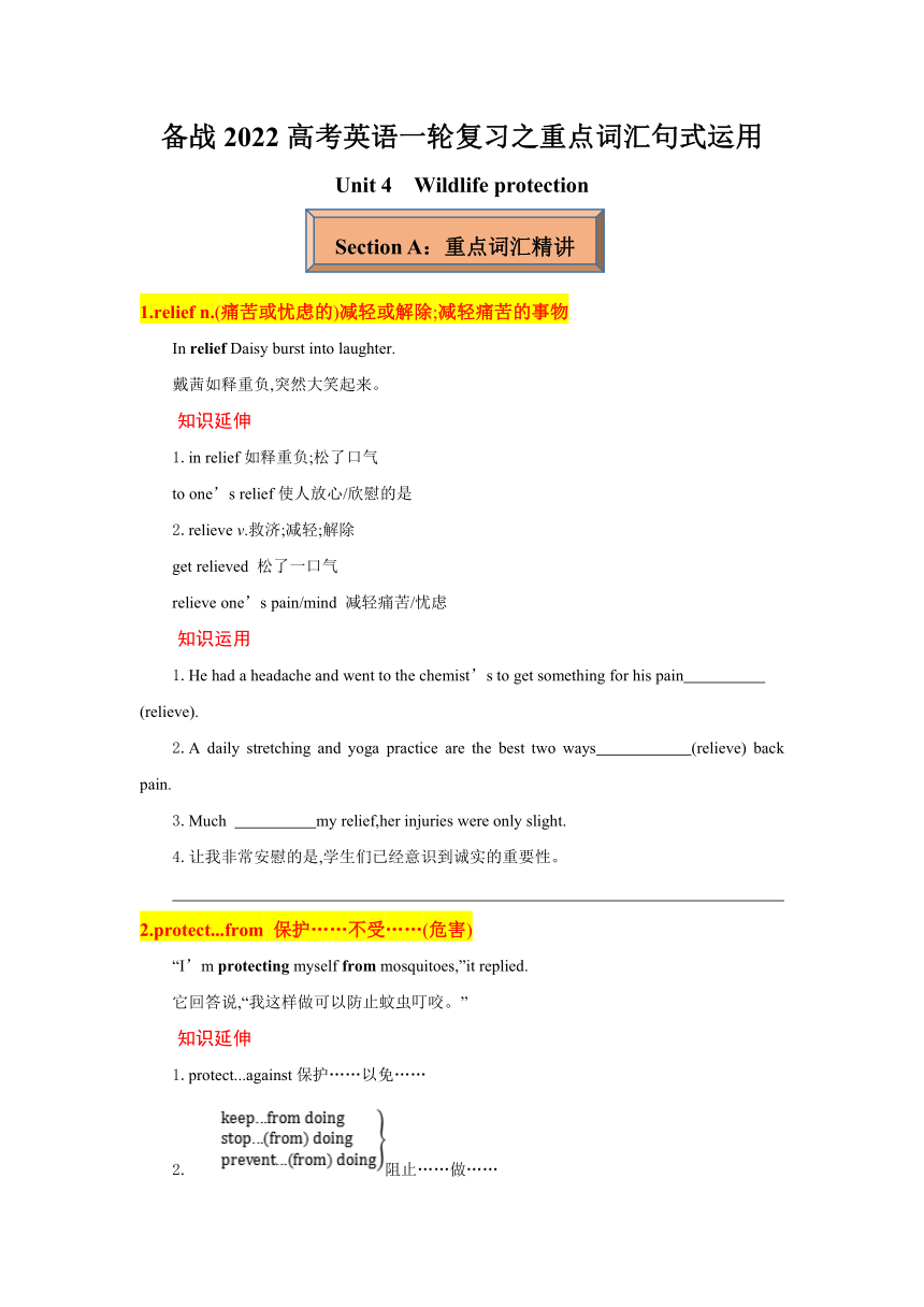 2022高考英语（人教版必修二）Unit 4 Wildlife protection  一轮复习重点词汇句式运用（含答案）