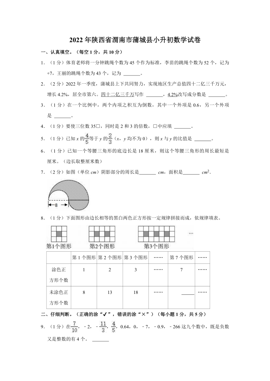 2022年陕西省渭南市蒲城县小升初数学试卷（含答案）人教版