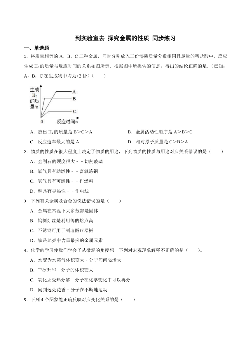 到实验室去 探究金属的性质 同步练习(含答案) 2022-2023学年鲁教版九年级下册化学