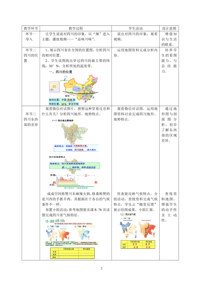 中图版地理七年级下册 7.3四川省  教案