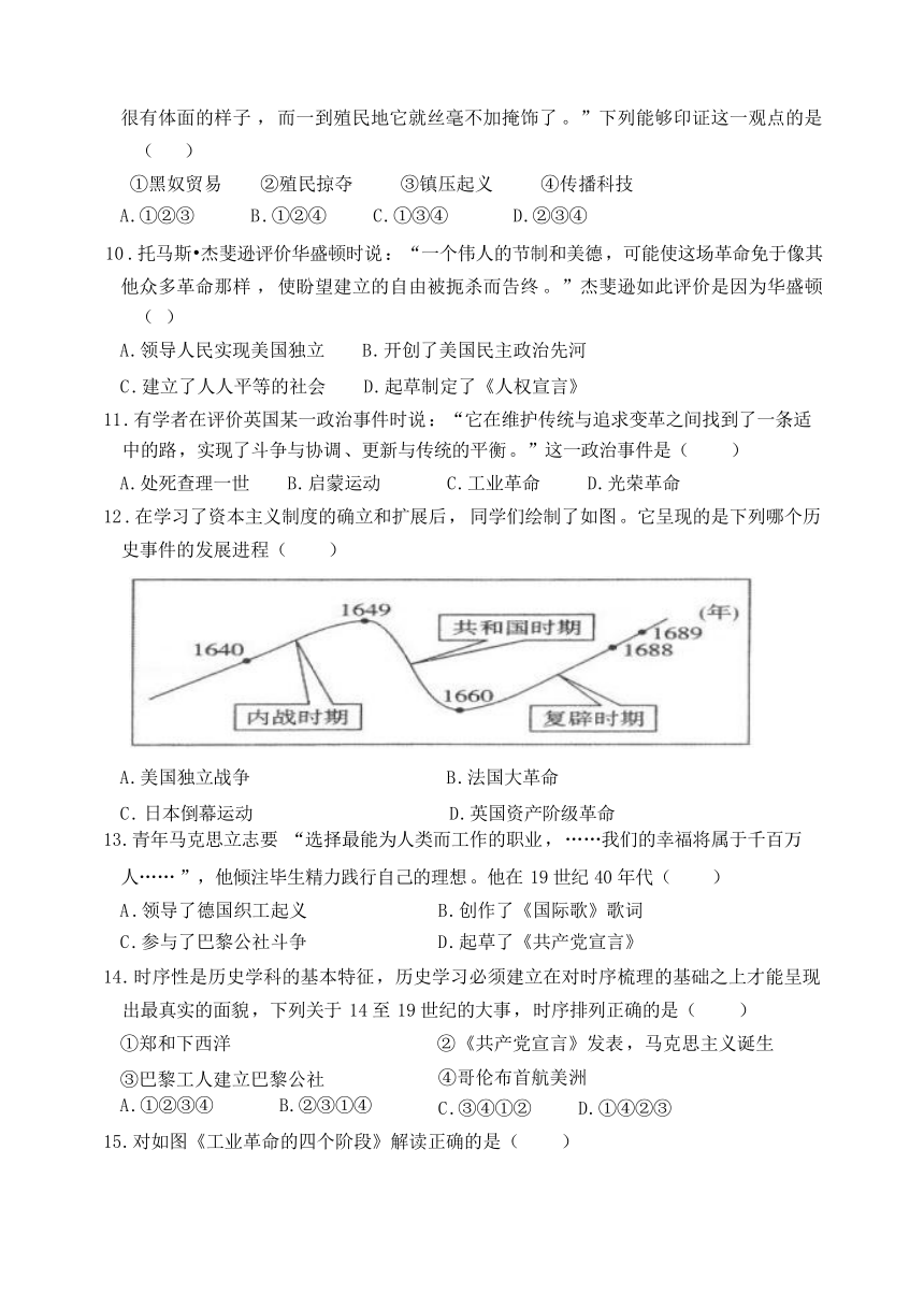 山东省滨州市无棣县2021-2022学年九年级上学期期中考试历史试题（含答案）