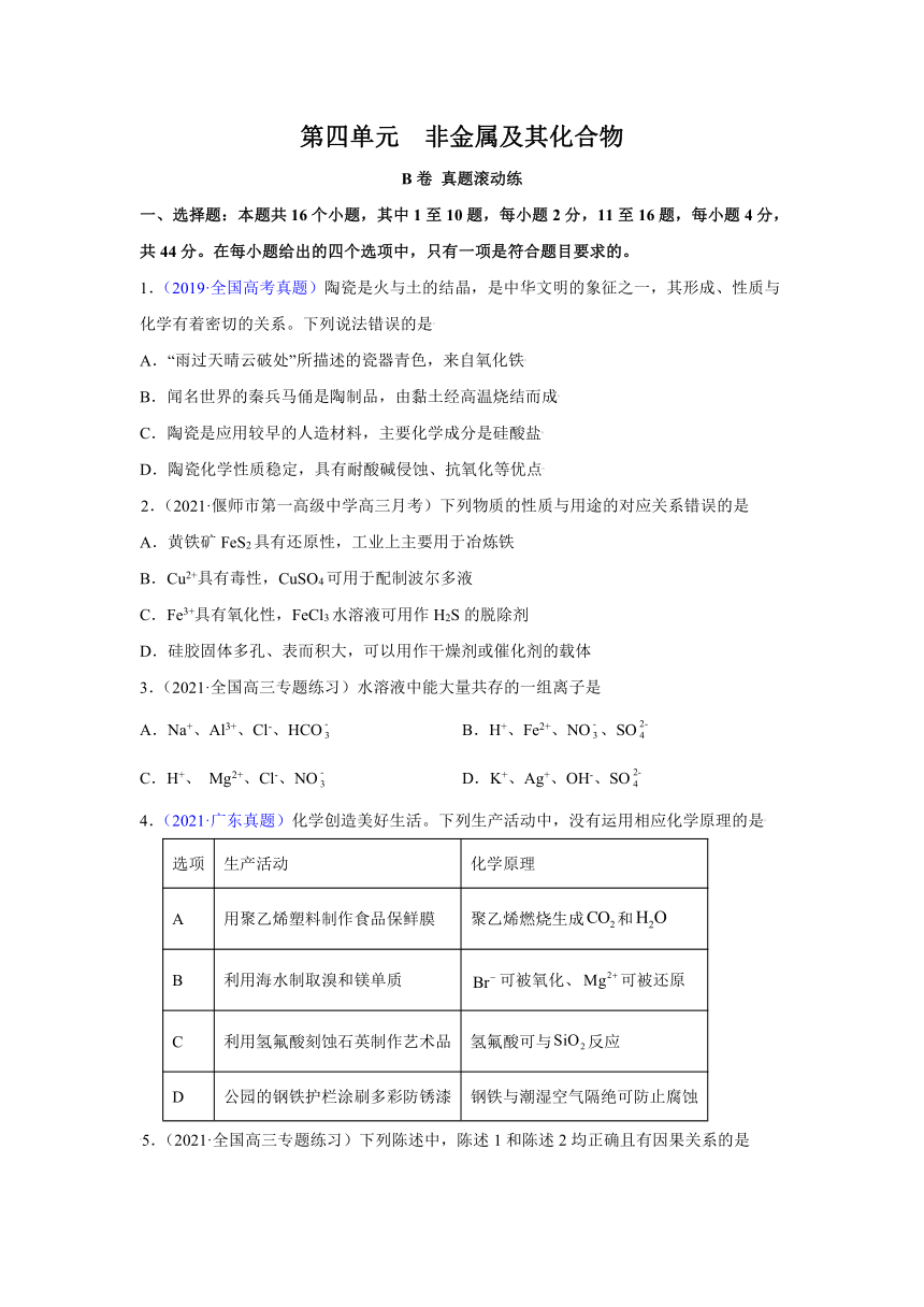 2023届高考一轮复习测试卷 —— 非金属及其化合物B卷（Word含答案）