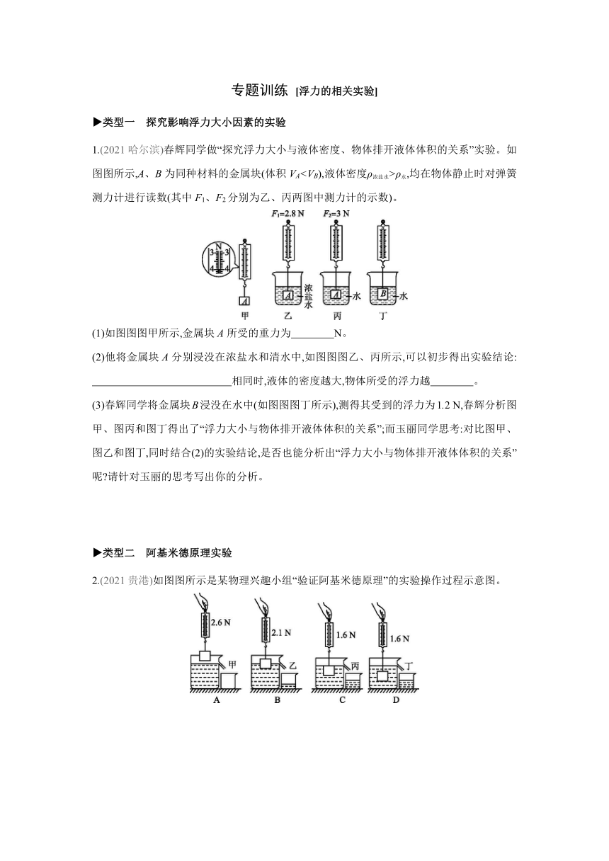 北师大版物理八年级下册课课练：专题训练 浮力的相关实验（含答案）