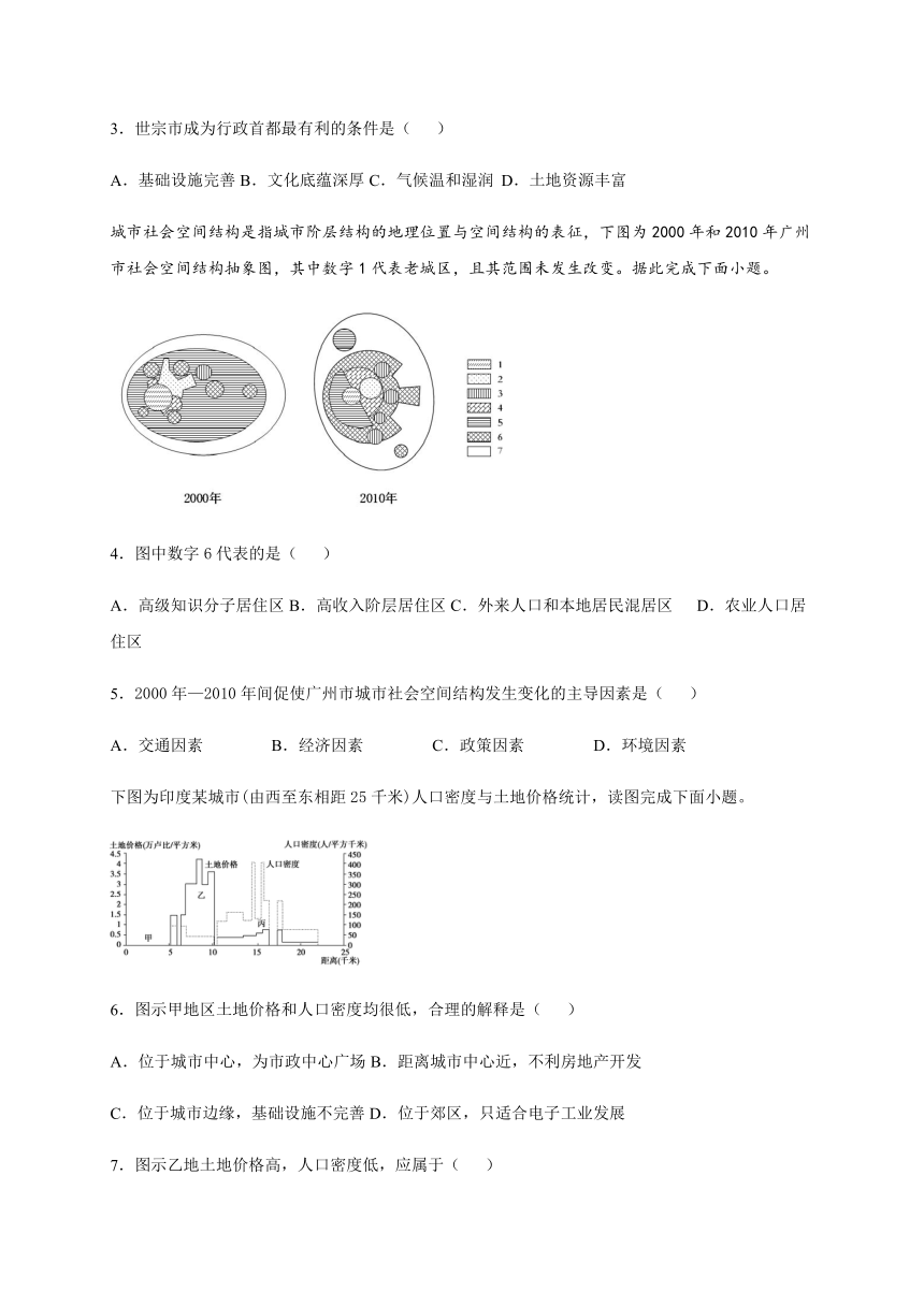 2020-2021学年第二学期高一地理湘教版（2019）必修第二册第二章第一节城乡空间结构 培优练习