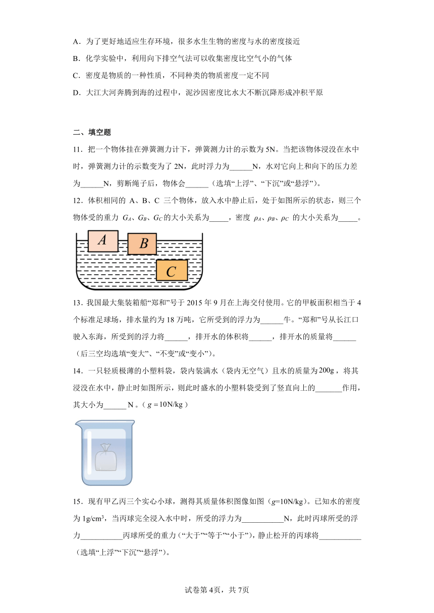 10.3物体的沉浮条件及应用同步练习（含答案）人教版物理八年级下册