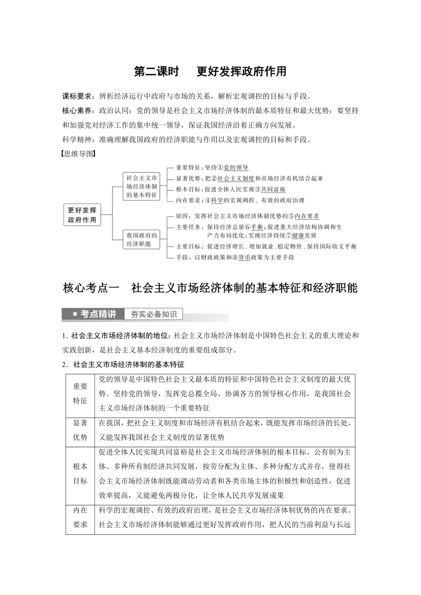 2023年江苏高考思想政治大一轮复习必修2 第六课 第二课时　 更好发挥政府作用学案