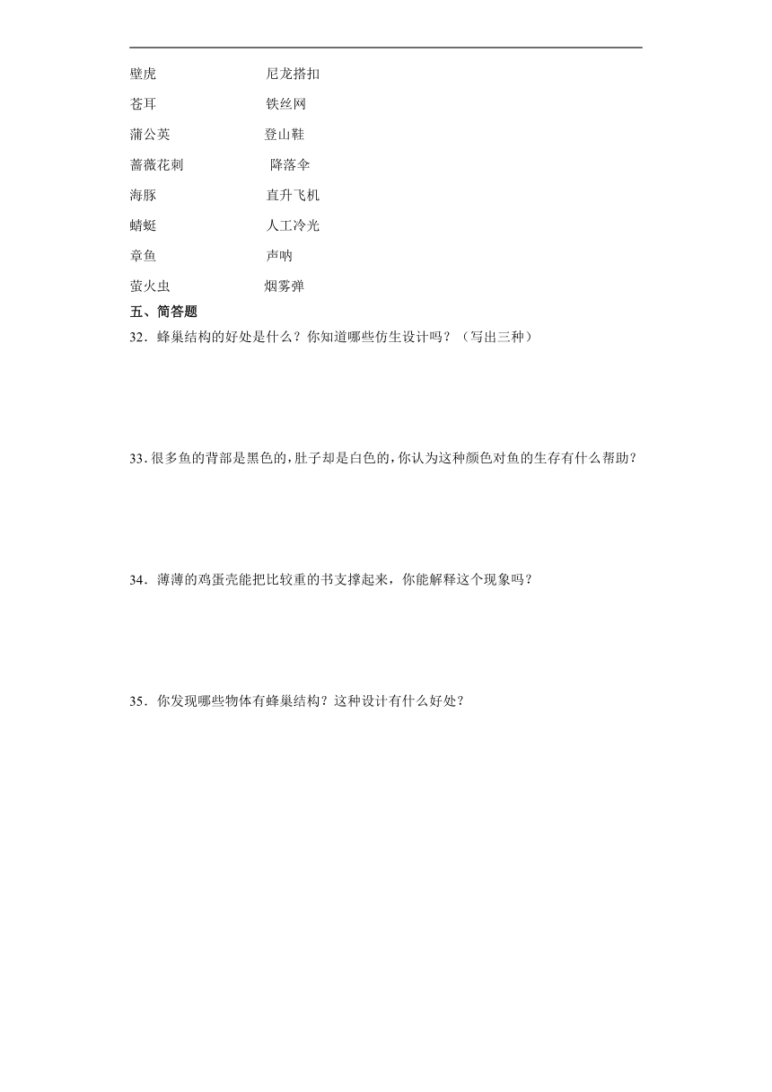 苏教版五年级下册科学第二单元仿生综合训练（含解析）