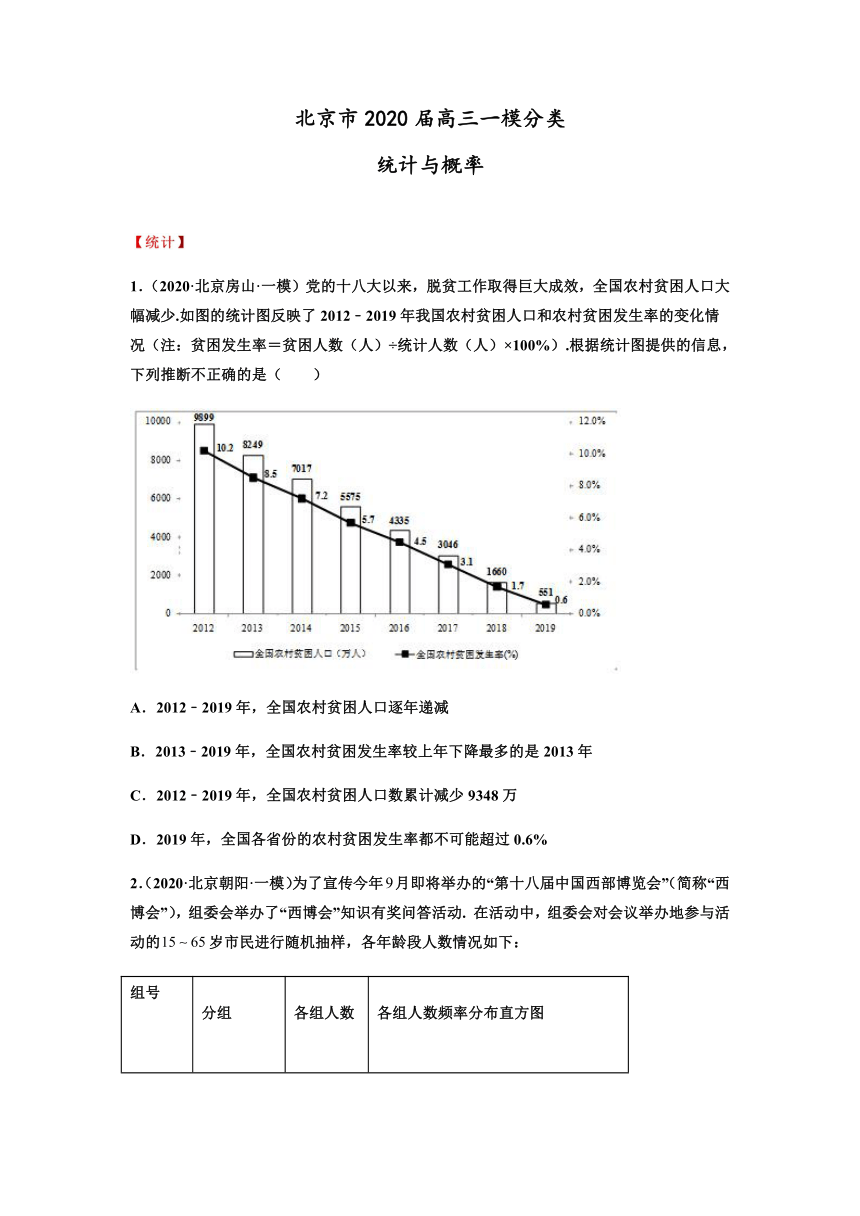 北京市2020届高三数学一模分类汇编-统计与概率 （Word含答案解析）