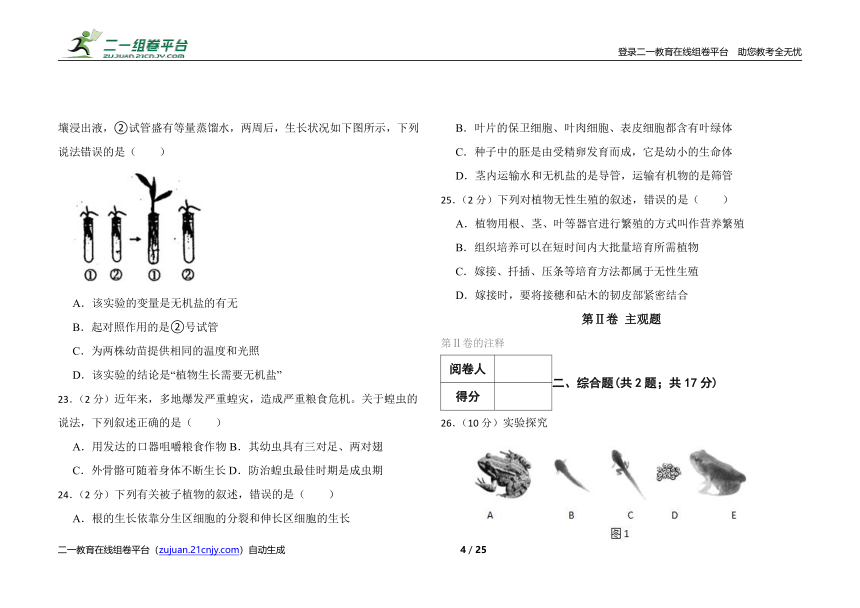 初中生物济南版八年级上册期中测试卷（四）(含解析)