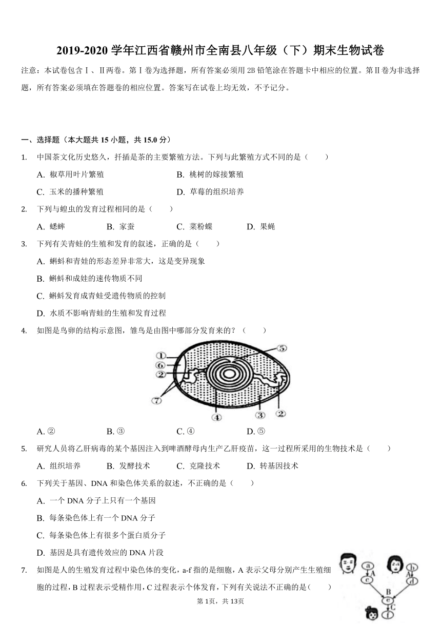 2019-2020学年江西省赣州市全南县八年级（下）期末生物试卷（word版含解析）