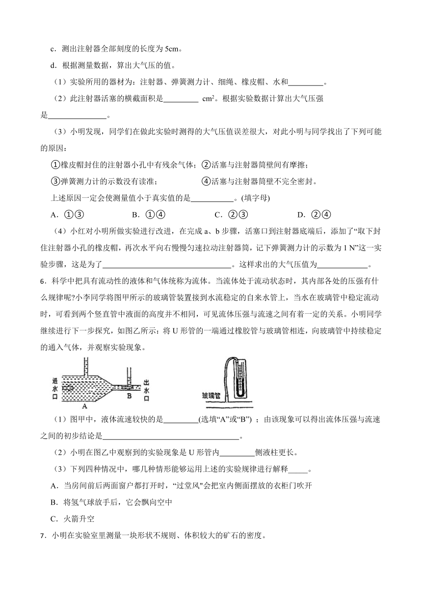 初中科学八年级上册华师大版期末复习必刷题 专题六 实验探究（含解析）