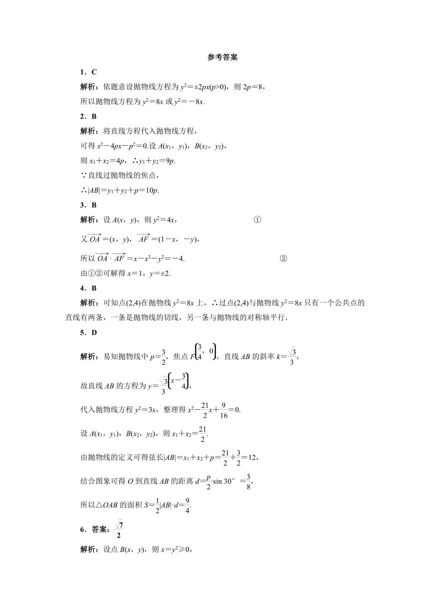 人教A版（2019）数学选择性必修一册 3_3_2抛物线的简单几何性质课时精练（含答案）