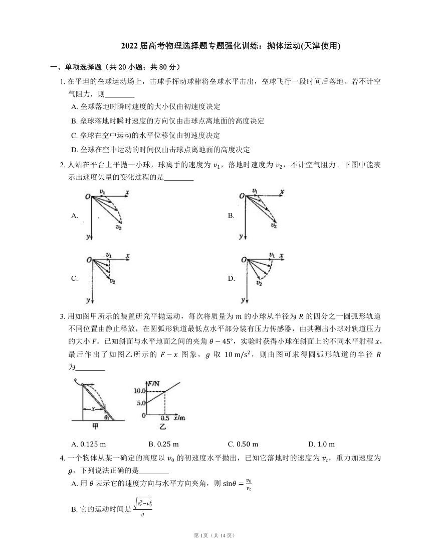 2022届高考物理选择题专题强化训练：抛体运动(天津使用word版含答案)