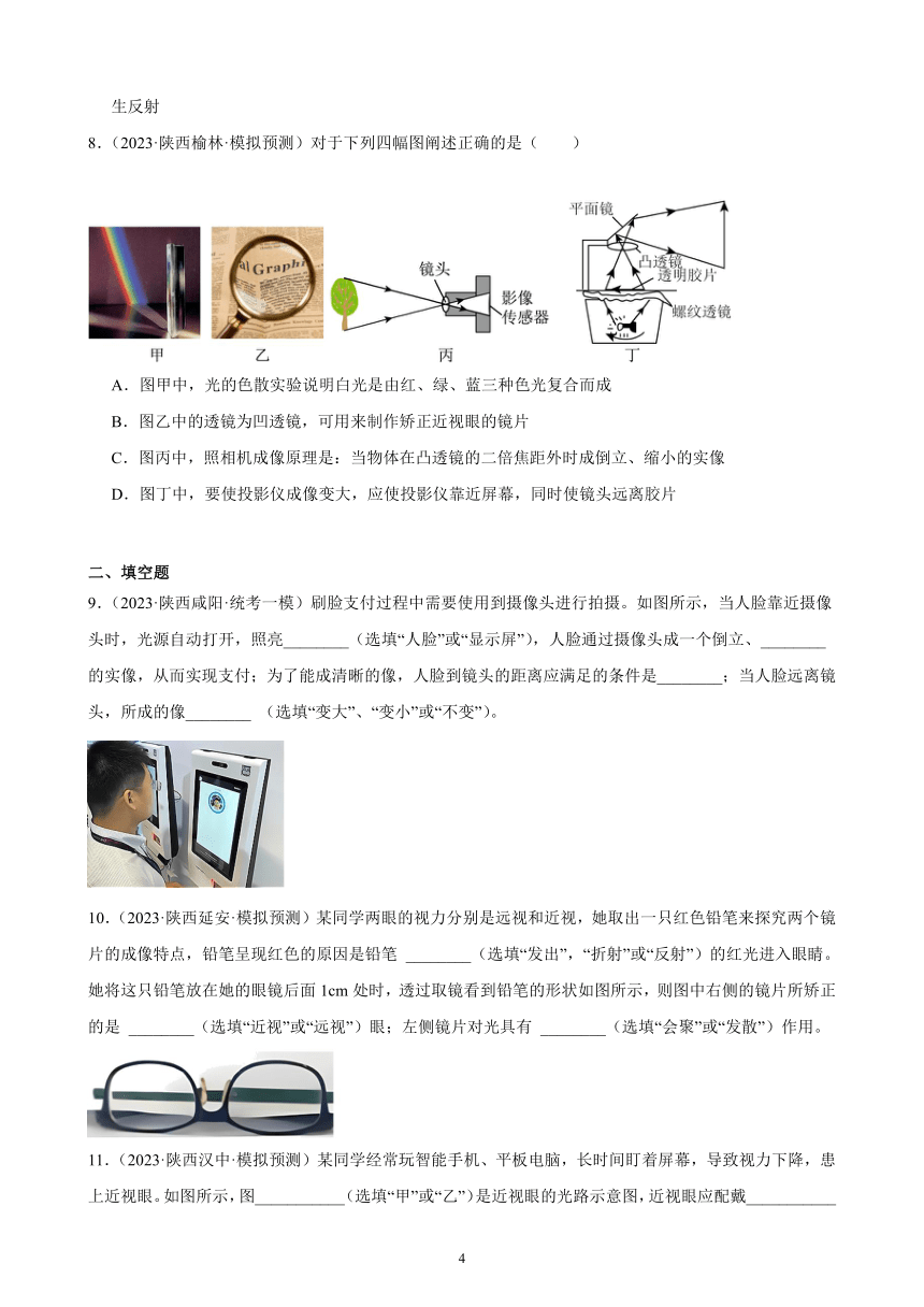 2023年陕西省九年级物理中考模拟题分项选编：透镜及其应用（含解析）