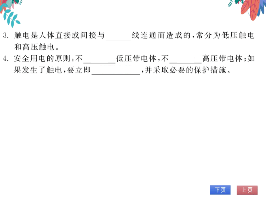 【人教版】物理九年级全册 19.2-19.3 家庭电路中电流过大的原因 安全用电  习题课件