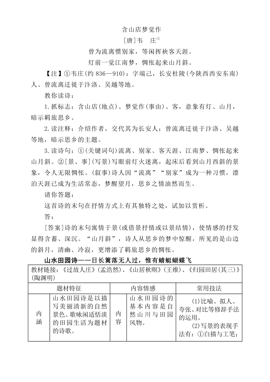 诗歌鉴赏2 学案（含答案） 2022届高考语文诗歌鉴赏一轮复习专项