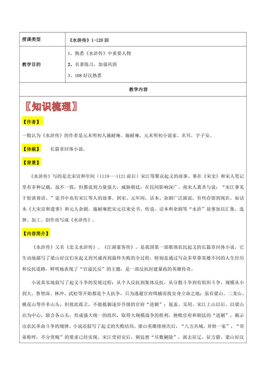 【机构专用】《水浒传》1-120回  讲义  八年级升九年级语文暑假辅导（学案）