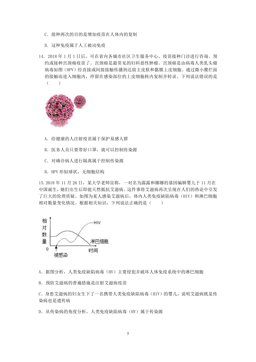 【备考2023】浙江中考科学考前易错点查漏补缺（十九）：传染病与免疫系统（含解析）