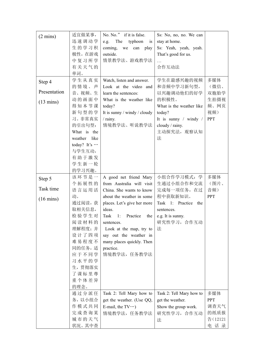 Unit1 Seasons and weather 表格式教案