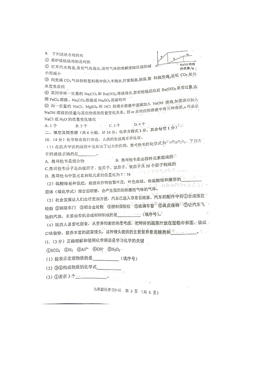 2023年陕西省西安市工业大学附属中学中考第六次适应性训练化学试题(图片版 无答案)