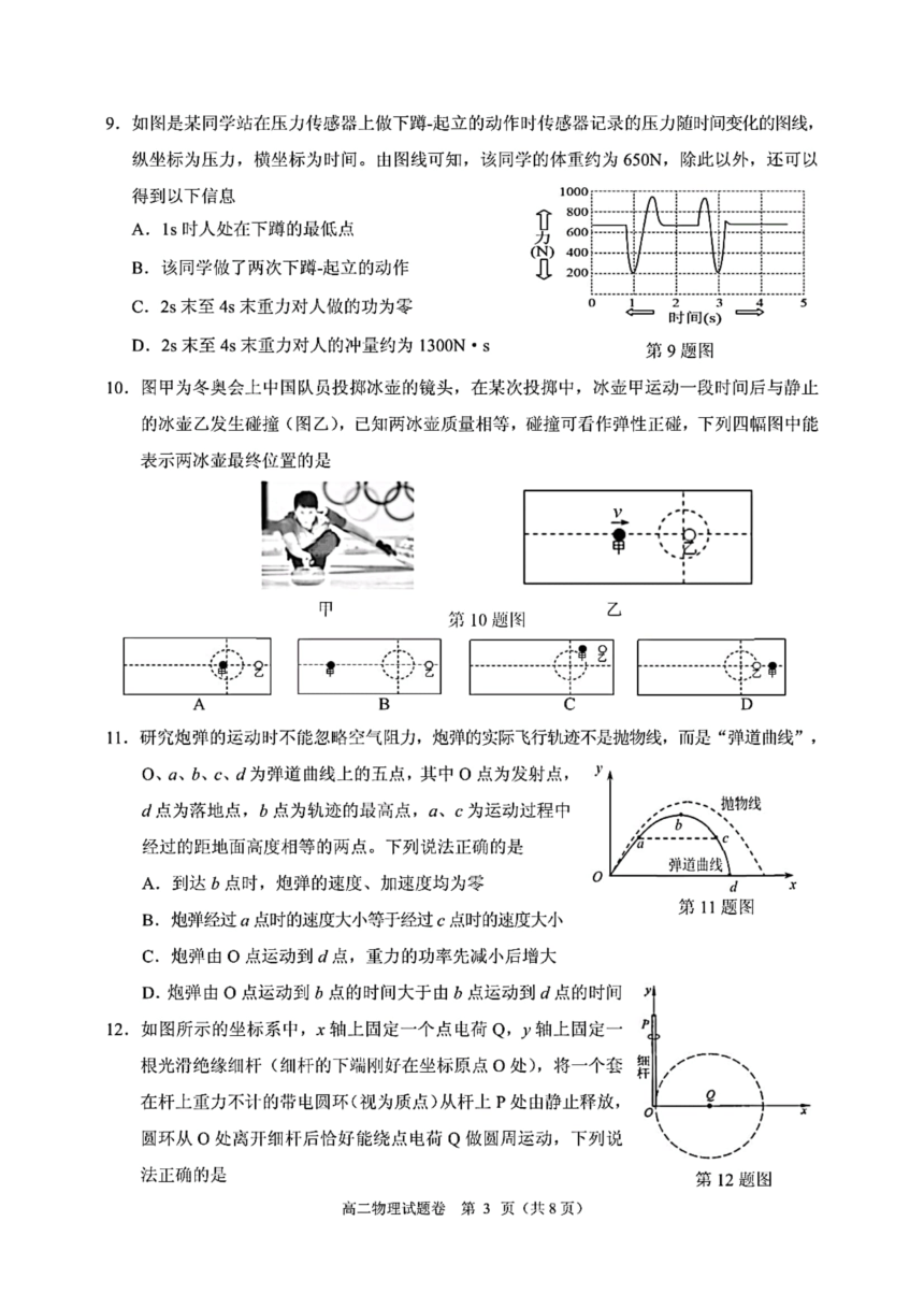 浙江省杭州市七县市2021-2022学年高二上学期期末学业水平测试物理试题（扫描版含答案）