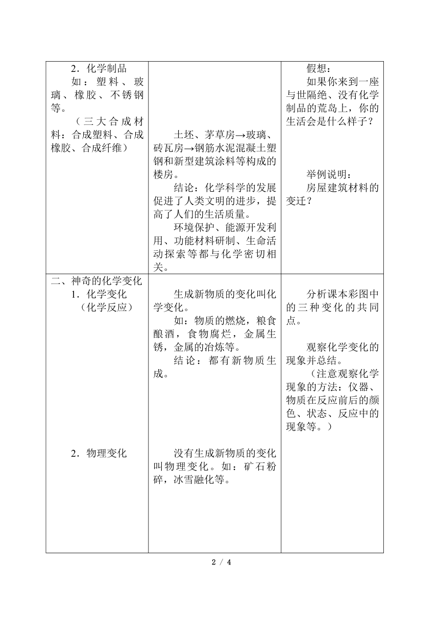 鲁教版（五四制）八年级全一册 1.1 化学真奇妙（教案）