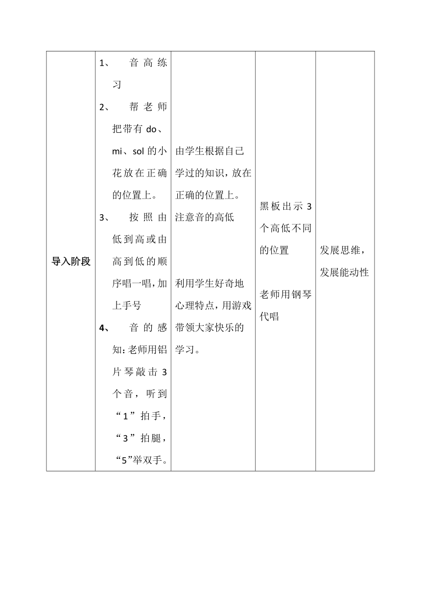 一年级下册音乐教案第2课感知音的高低（三） 歌曲《瑶家儿童爱唱歌》花城版（表格式）