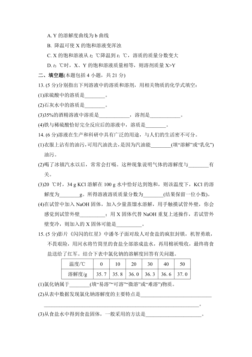 第九单元 溶液 综合素质评价    人教版九年级化学  (含答案)