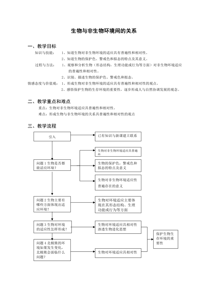 沪教版生物八年级第二册5.1.1生物与非生物环境的关系教案（表格式）