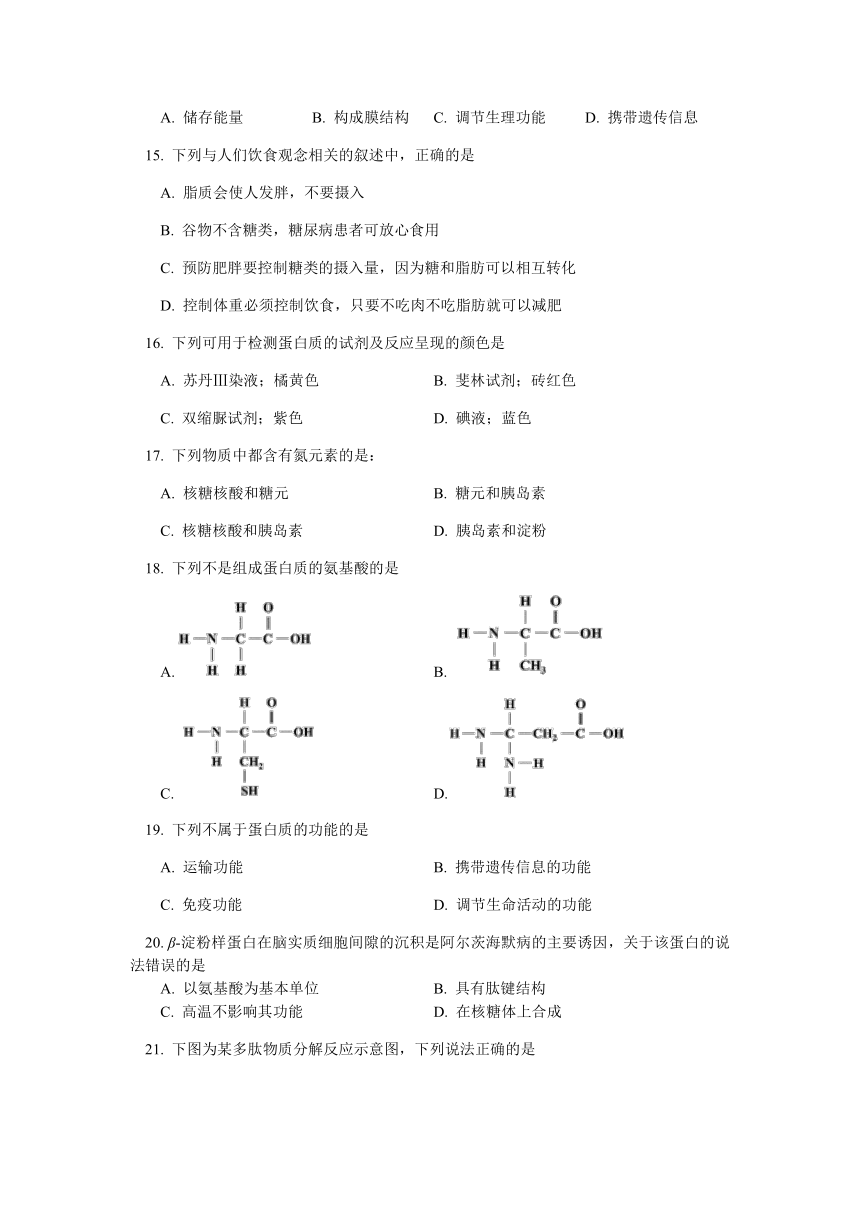 北京101中学2020-2021学年高一上学期期中考试生物试题（Word版含答案）