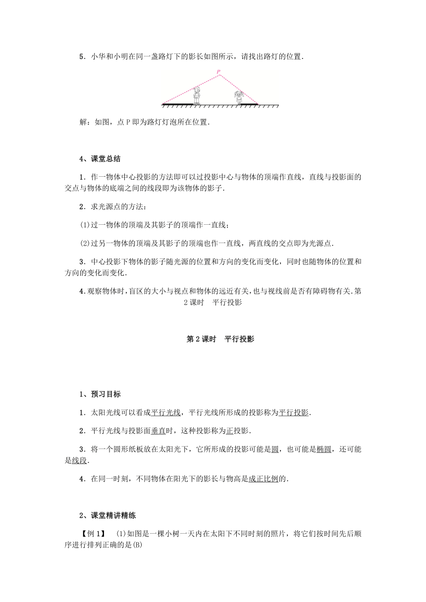 北师大版数学九年级上册：5.1 投影 导学案（含答案）