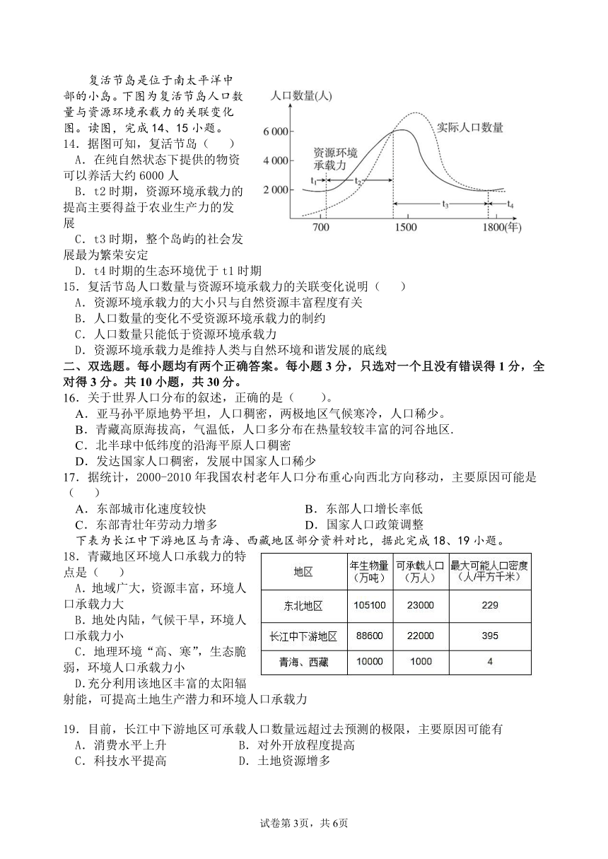 2021-2022学年湘教版（2019）高中地理必修2第一单元  单元测试（Word版含答案）