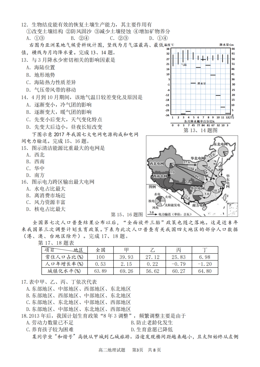 浙江省北斗星盟2021-2022学年高二下学期5月阶段性联考地理试题（PDF版含答案）