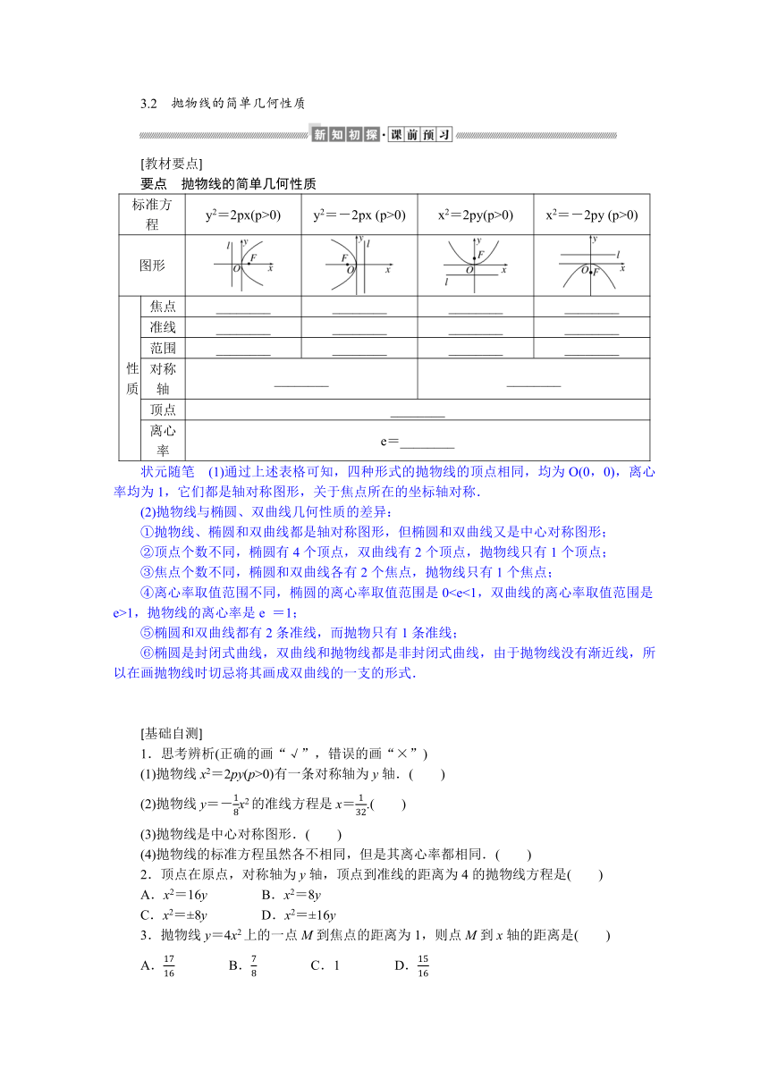 2.3.2抛物线的简单几何性质同步学案