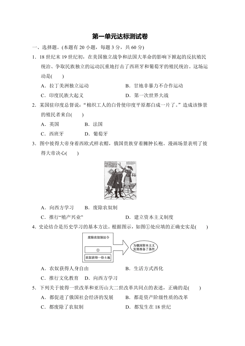 第一单元 殖民地人民的反抗与资本主义制度的扩展   单元测试卷（含答案）