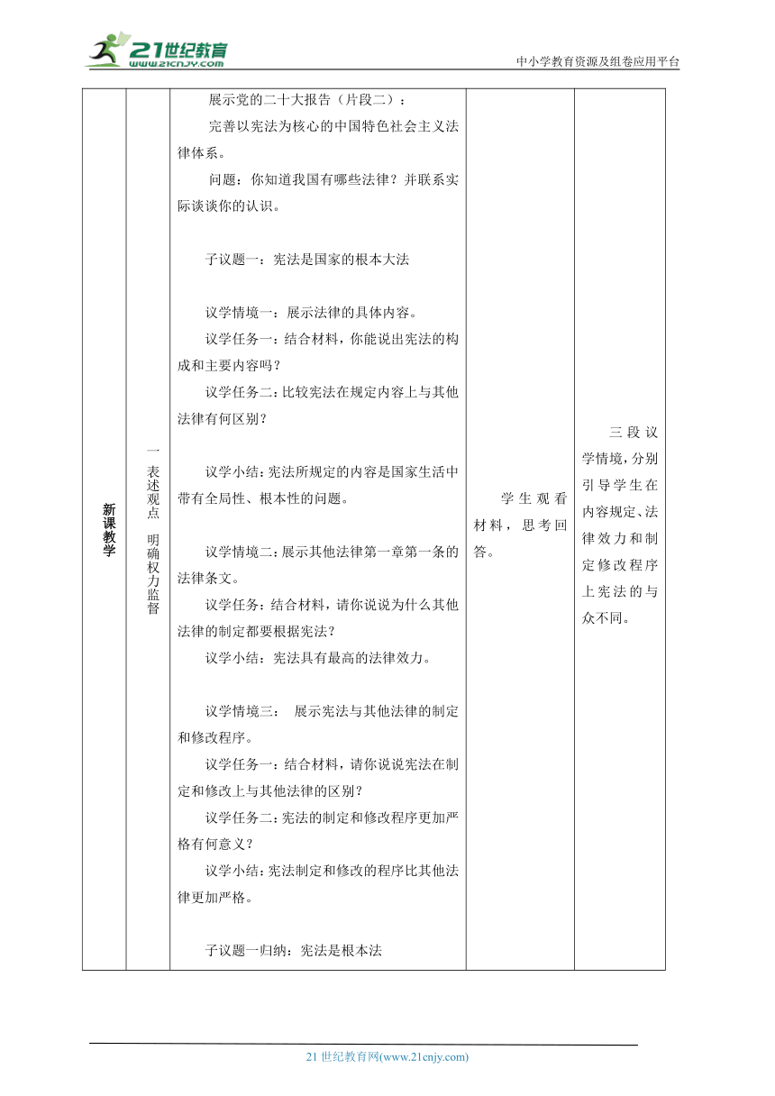 2.1 坚持依宪治国 教学设计