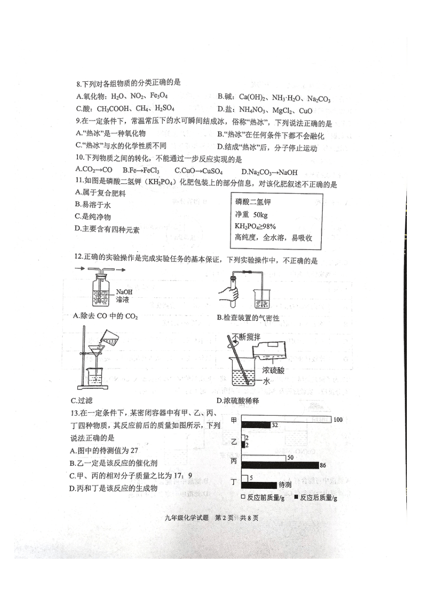 2023年山东省泰安市宁阳县中考一模化学试题（图片版无答案）