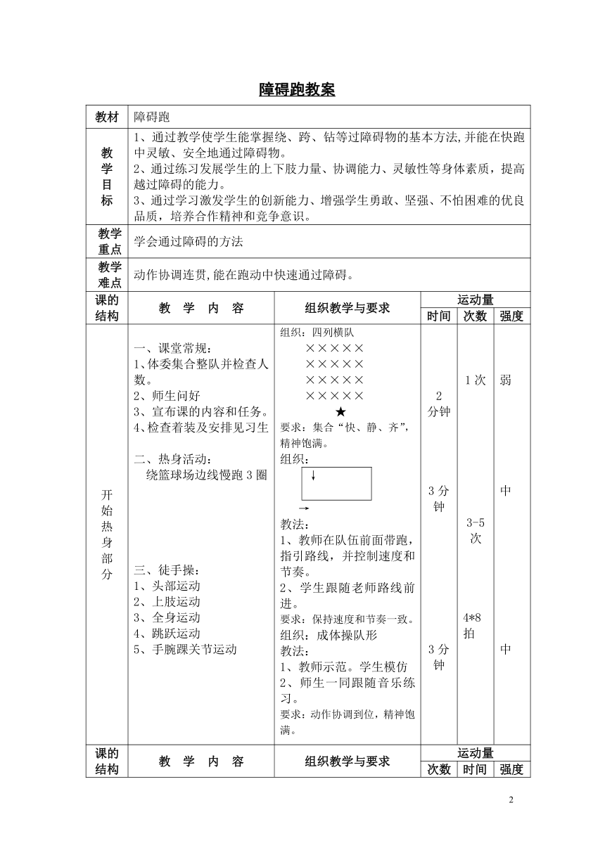 人教版三~四年级体育与健康 4.1.4障碍跑 教案