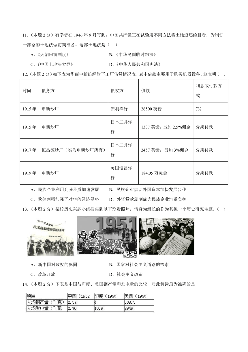 2024年云南省初中学业水平模拟考试（三）历史试题（含解析）