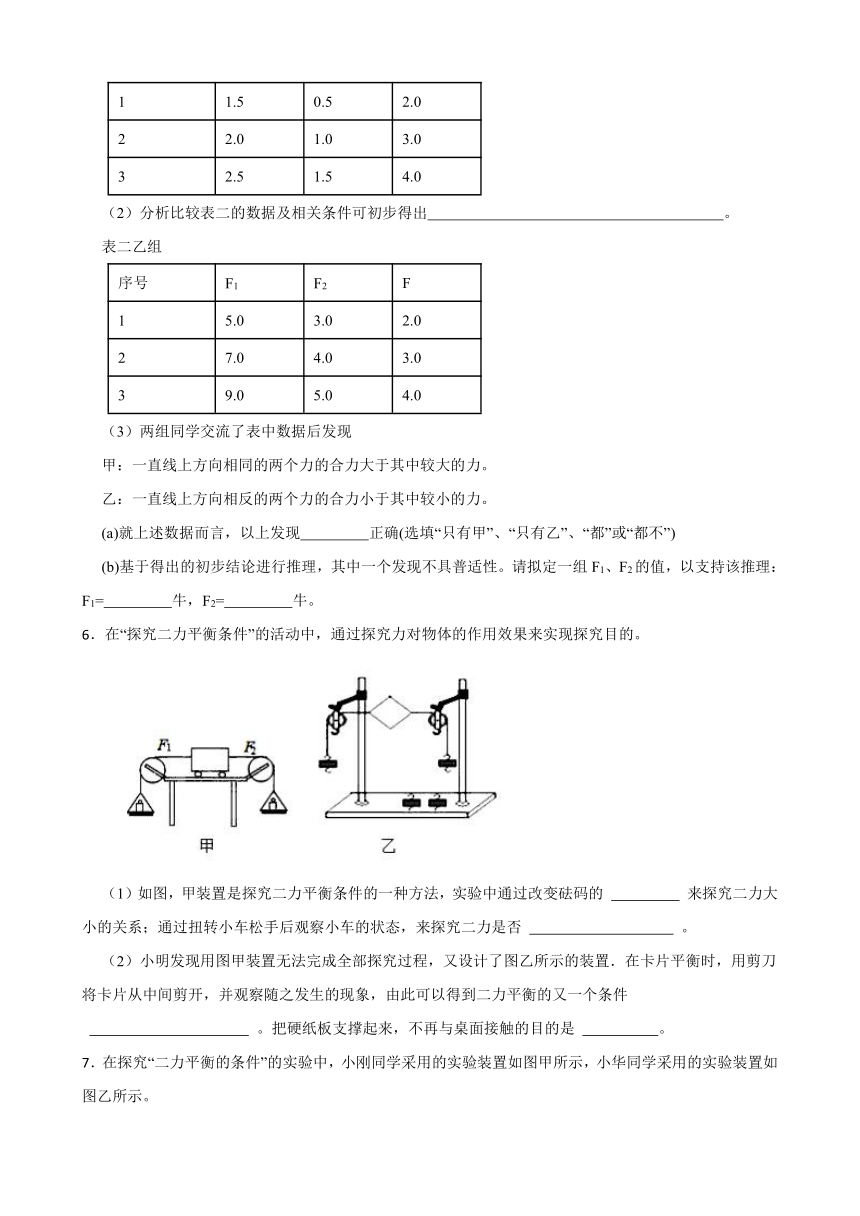 2023年中考二轮复习 二力平衡实验探究题专项练习（含答案）