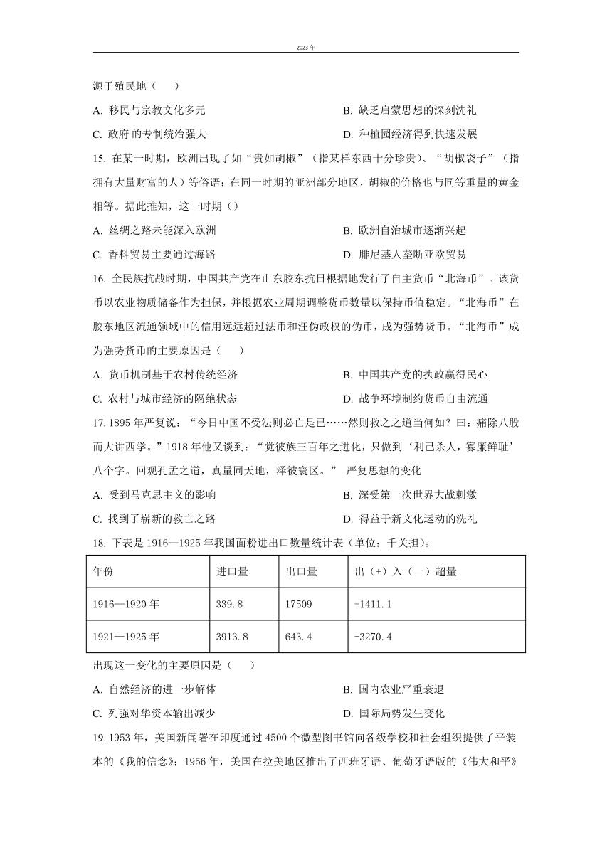 湖南省岳阳市岳阳县重点中学2022-2023学年高二下学期入学考试历史试题（解析版）