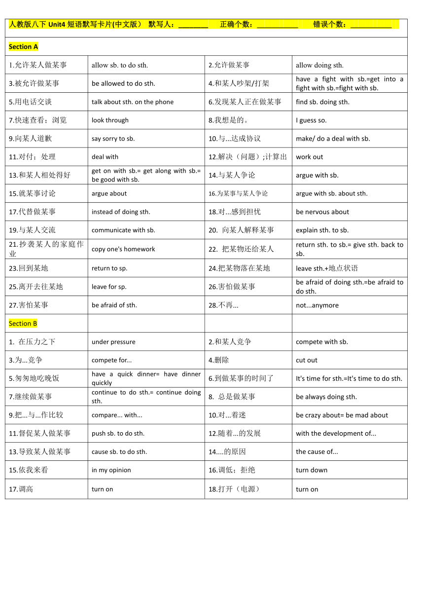Unit4重点短语，词性变型，重点句子默写卡片汉译英2022-2023学年人教版英语八年级下册